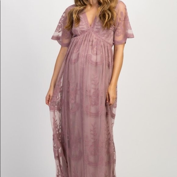 Pinkblush Dresses & Skirts - Pinkblush [maternity] Mauve Lace Overlay Maxi